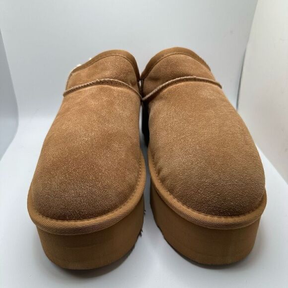 CUSHIONAIRE Women's Genuine Suede Cozy Mule Platform +Memory Foam 11 CHESTNUT - Picture 2 of 7